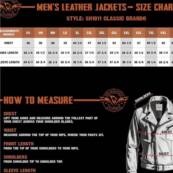 Men’s Milwaukee Brando Classic Black Leather Motorcycle Jacket SH1011 Size XL - Picture 15 of 15